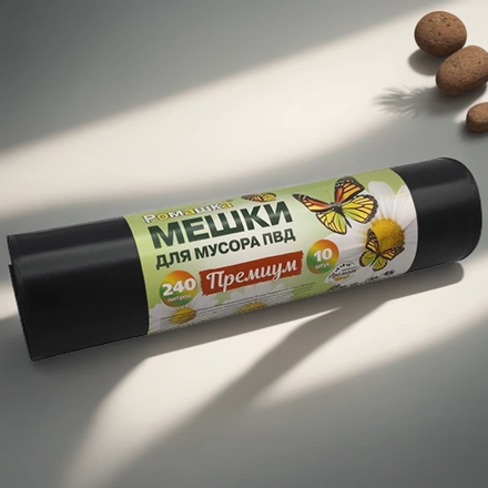 Мешок д/мусора ПВД 240 л (10 шт.) рулон ПРЕМИУМ (1/10 шт.) ВР-0070(Н) — инфографика, вид №1