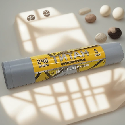 Мешок д/мусора ПВД 240 л  (5 шт.) рулон 2-х слойный ТИТАН (1/10 шт.) ТТ-ВР-240/5/10/С — инфографика, вид №1