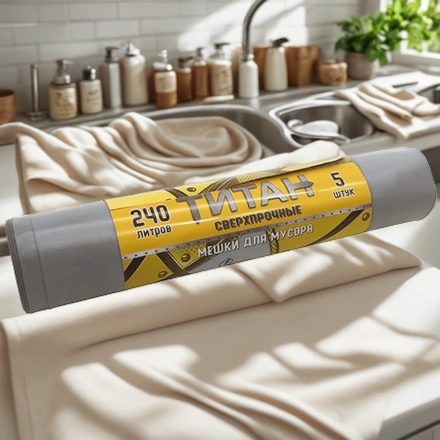 Мешок д/мусора ПВД 240 л  (5 шт.) рулон 2-х слойный ТИТАН (1/10 шт.) ТТ-ВР-240/5/10/С — интерьер, вид №1