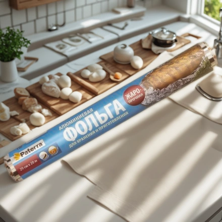 Фольга алюминиевая (11 мкм) универсал 290 мм х 20 м Paterra в пленке (1/27 шт.) 209-015 — интерьер, вид №1