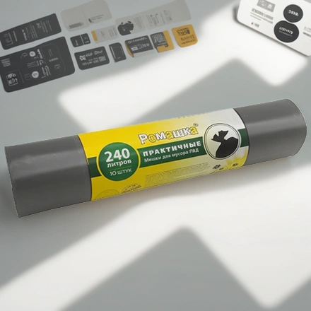 Мешок д/мусора ПВД 240 л (10 шт.) рулон Ромашка ПРАКТИЧНЫЕ (1/12 шт.) ВР-0071Н — инфографика, вид №1