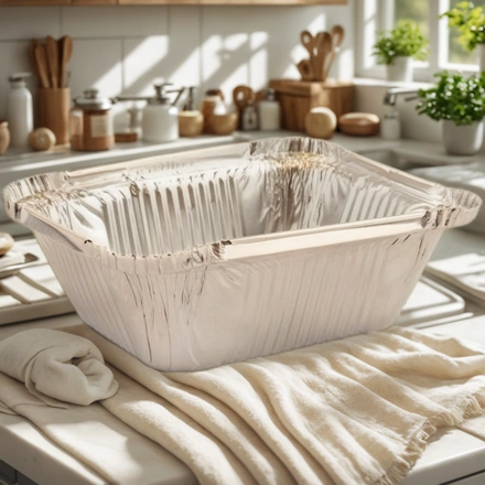 402-706 к 402-675 Форма алюм.прямоуг.L-край (150х124/107х81мм,h-44 мм,V-490 мл)(50/1200 шт.) — интерьер, вид №1