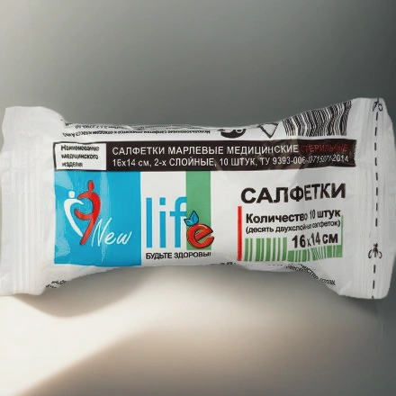 Марлевые салфетки стерильные (10 шт.) 2-х слойные 16х14 (1/200 шт.) АКЦИЯ — инфографика, вид №1