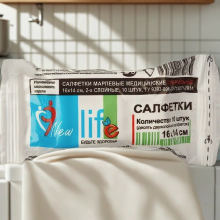 Марлевые салфетки стерильные (10 шт.) 2-х слойные 16х14 (1/200 шт.) АКЦИЯ — интерьер, вид №1