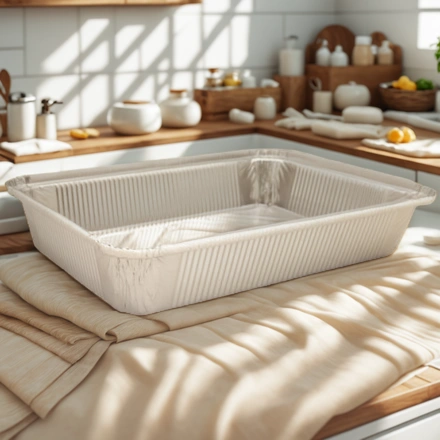 402-721 к 402-680 Форма алюм.прямоуг.L-край (322х255/272х212 мм, h-51 мм, V-3180 мл) (25/200 шт.) — интерьер, вид №1