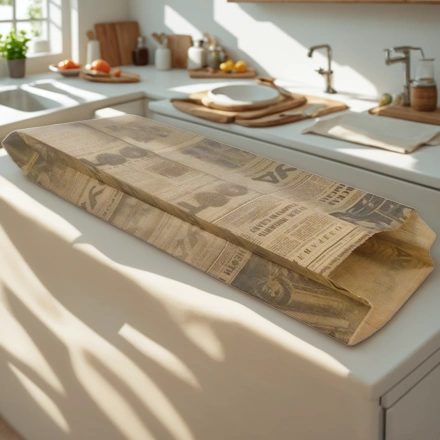 Пакет бумажный 300х 90+40 КРАФТ Газета (100/3000 шт.) ПБЕ309040 ГАЗЕТА — интерьер, вид №1