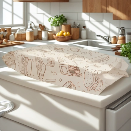 Пакет бумажный 210х110+40 белый с печатью Фаст фуд Влагостойкий (100/5000 шт.) — интерьер, вид №1