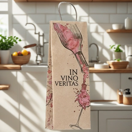 Пакет бумажный с кручеными ручками 150х80х390 крафт 80 г с печатью Истина в Вине (25/150 шт.) — интерьер, вид №1