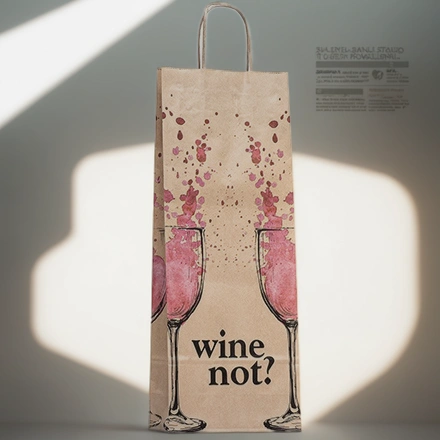 Пакет бумажный с кручеными ручками 150х80х390 крафт 80 г с печатью ВайНот (25/150 шт.) — инфографика, вид №1