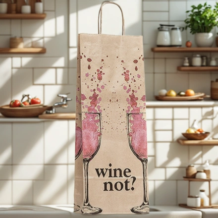 Пакет бумажный с кручеными ручками 150х80х390 крафт 80 г с печатью ВайНот (25/150 шт.) — интерьер, вид №1