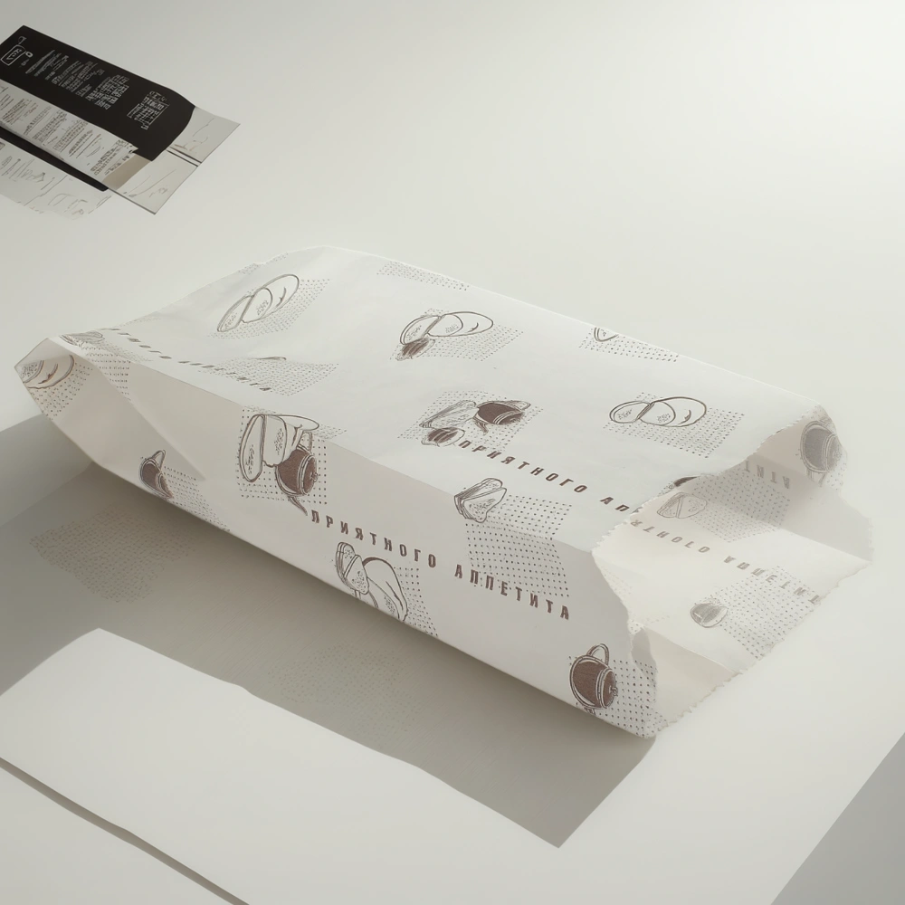 Пакет бумажный 260х90+40 белый с печатью Приятного аппетита (2000 шт.) — инфографика, вид №1