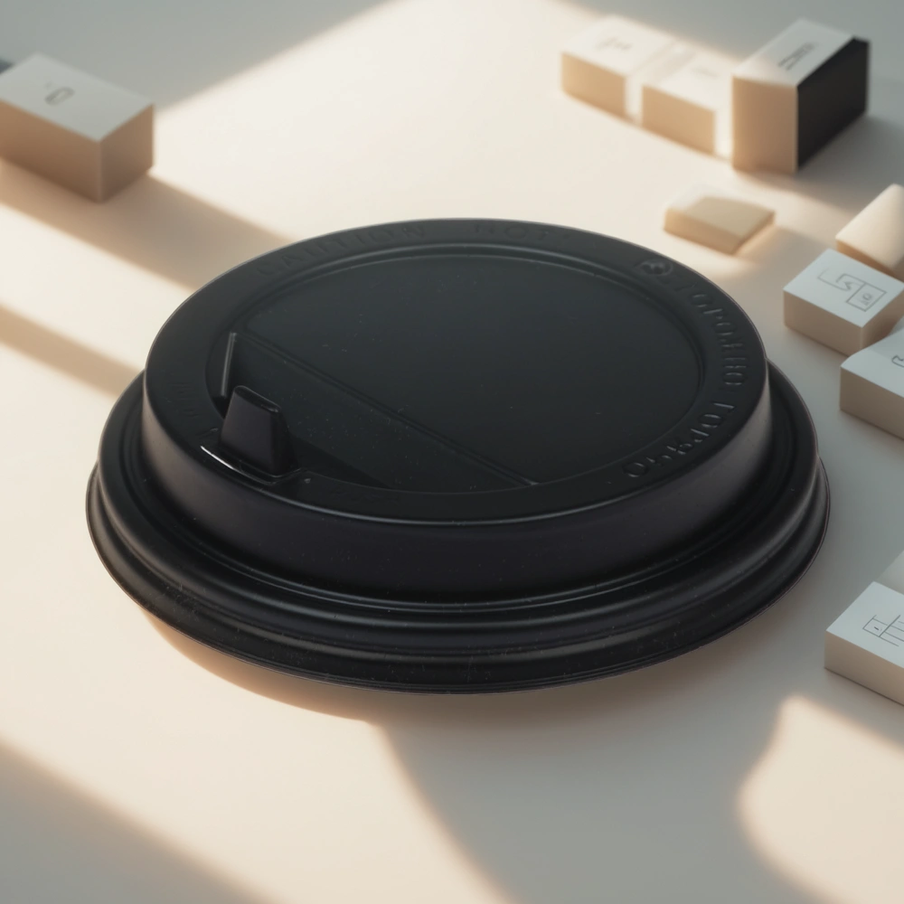 Крышка для стакана (d-80 мм) закрытый питейник ЧЕРНАЯ УК-80К глянец Каштан (100/2000 шт.) — инфографика, вид №1