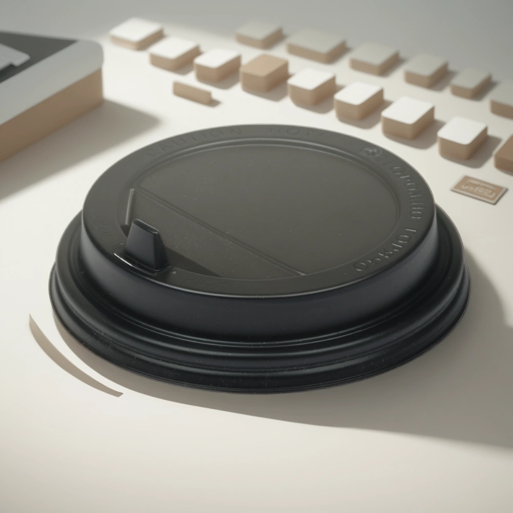 Крышка для стакана (d-90 мм) закрытый питейник ЧЕРНАЯ матовая УК-90К Каштан (100/2000 шт.) — инфографика, вид №1