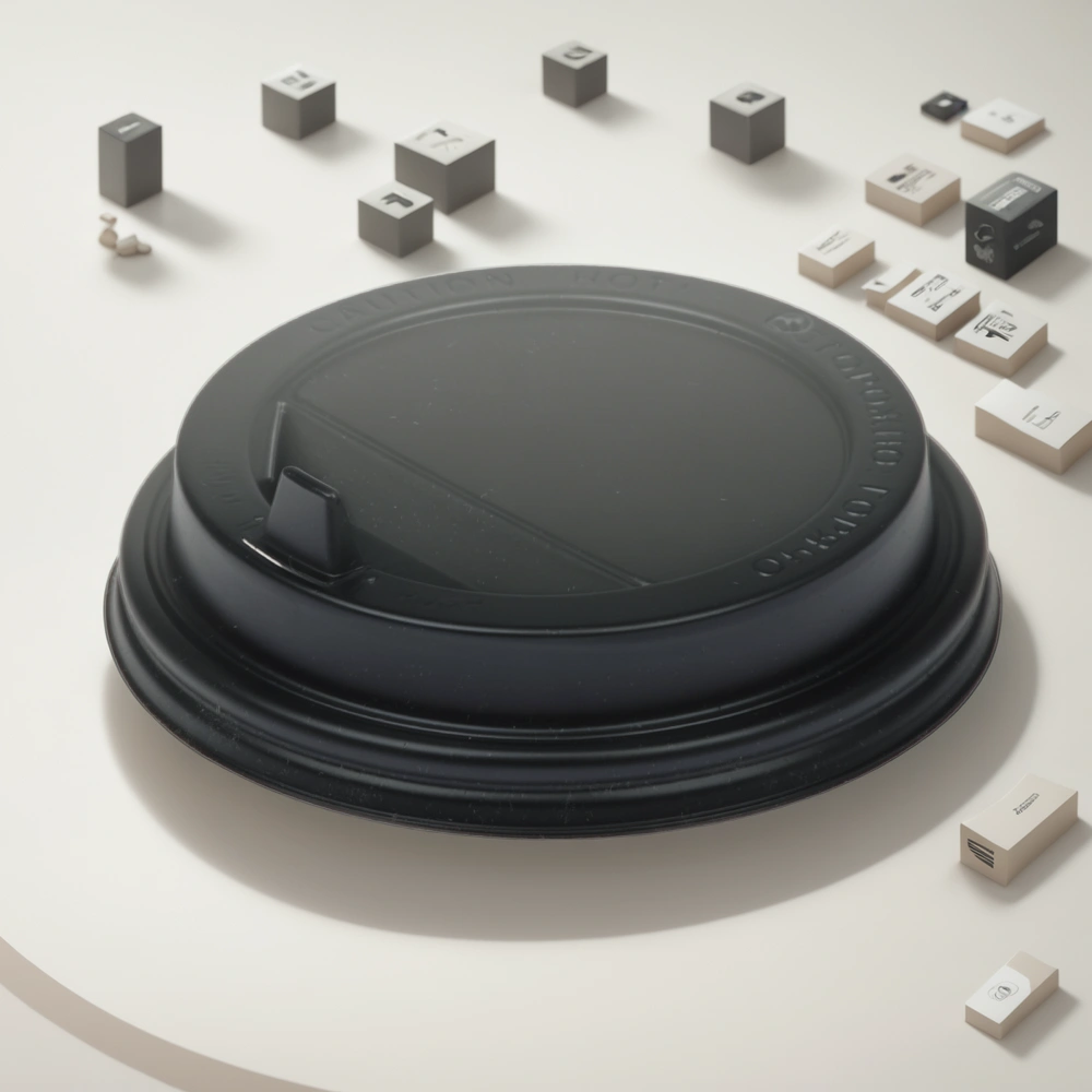 Крышка для стакана (d-80 мм) закрытый питейник ЧЕРНАЯ УК-80К матовая Каштан (100/2000 шт.) — инфографика, вид №1