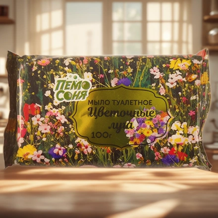 Мыло туалетное 100 г Ординарное Мылоленд ПемоСоня Цветочные луга (1/90 шт.) — интерьер, вид №1