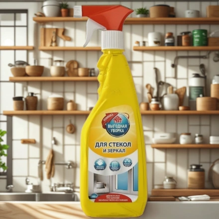 Средство моющее для стекол 0,5 л с нашатыр.спиртом Выгодная уборка ЖЕЛТАЯ БУТЫЛКА (1/20 шт.) 2518 — интерьер, вид №1