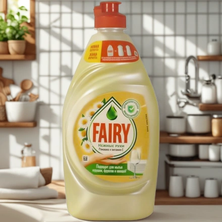 Средство моющее для посуды 0,45 л Фэйри Нежные руки. Ромашка и витамин Е (1/21 шт.) — интерьер, вид №1