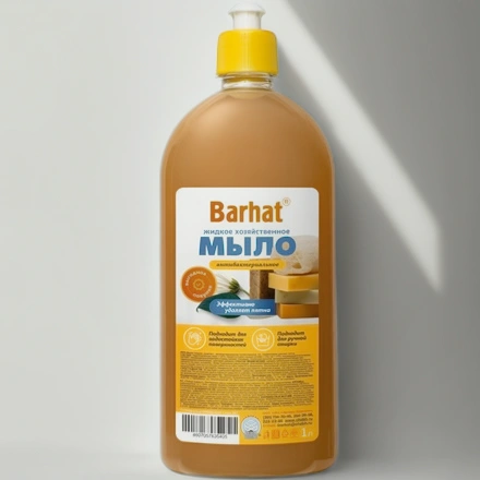 Мыло жидкое 1,0 л хозяйственное Бархат Выгодное антибактериальное (1/12 шт.) БМ 611 — инфографика, вид №1
