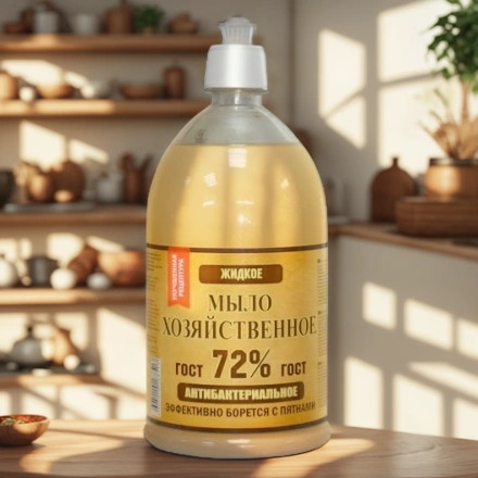 Мыло жидкое 1,0 л Хозяйственное 72% антибактериальное РК (1/8 шт.) — интерьер, вид №1