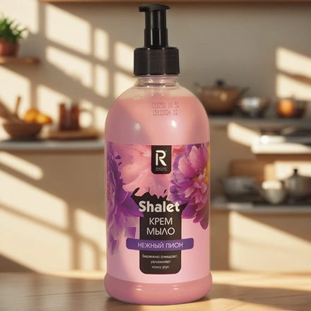 Мыло жидкое 0,5 л КРЕМ с дозатором SHALET Нежный пион (1/9 шт.) РК 3515 — интерьер, вид №1