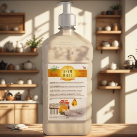 Мыло жидкое 1,0 л антибак. КРЕМ Brum с дозатором (1/16 шт.) — интерьер, вид №1