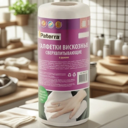 Салфетка вискозная в рулоне (70 шт.) Белая Paterra (1/20 шт.) 406-107 — интерьер, вид №1