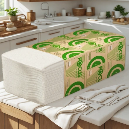 Полотенца бумажные V-сложение 1сл. (200 л.) FOCUS ECO (1/15 пачек) 5083743 — интерьер, вид №1