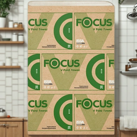 Полотенца бумажные V-сложение 1сл. (250 л.) FOCUS ECO (1/15 пачек) 5083741 — интерьер, вид №1