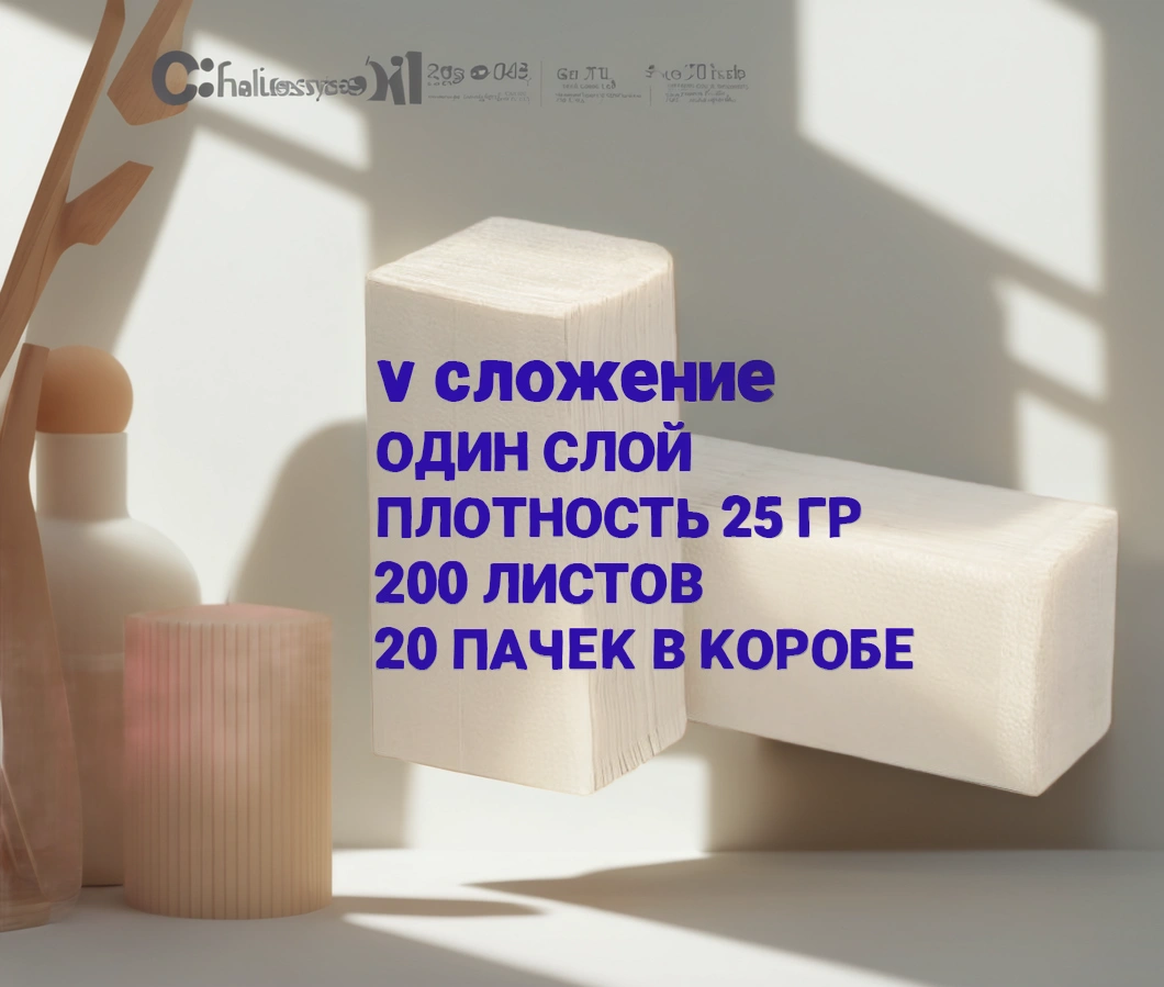 Полотенца бумажные V-сложение 1сл. (200 л.) М-25 Оригами (1/20 пачек) — инфографика, вид №1