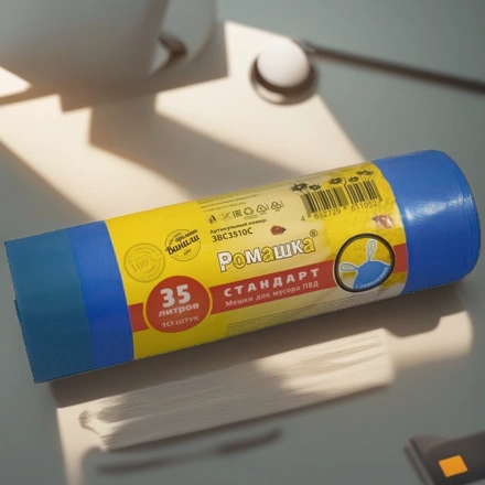 Мешок д/мусора ПВД 35 л (10 шт.) рулон с завязками синий СТАНДАРТ (1/24 шт.) ЗВС3510С — инфографика, вид №1