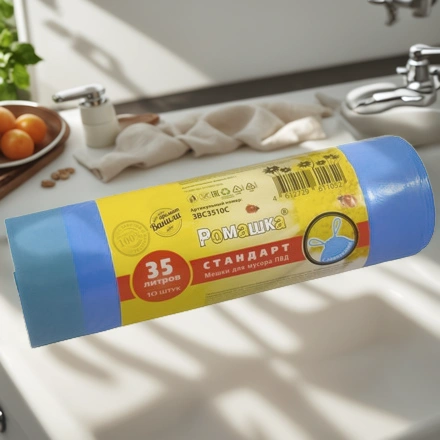 Мешок д/мусора ПВД 35 л (10 шт.) рулон с завязками синий СТАНДАРТ (1/24 шт.) ЗВС3510С — интерьер, вид №1