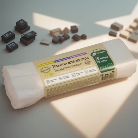 Мешок д/мусора ПНД 30 л (20 шт.) рулон белый ЭКОЛАЙФ (1/45 шт.) ЭЛБ302045Б — инфографика, вид №1