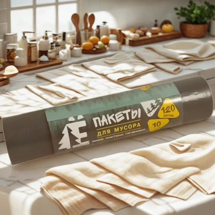 Мешок д/мусора ПВД 120 л (10 шт.) рулон Ё-РОМАШКА (1/35 шт.) ЕЛР-ВР-120-10/35/Ч — интерьер, вид №1