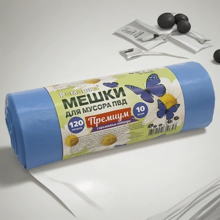 Мешок д/мусора ПВД 120 л (10 шт.) рулон синий ПРЕМИУМ (1/12 шт.) ВР-0053(Б) — инфографика, вид №1