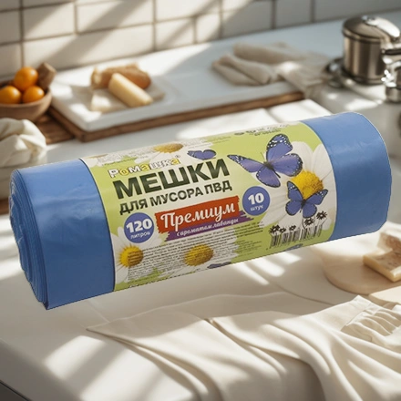 Мешок д/мусора ПВД 120 л (10 шт.) рулон синий ПРЕМИУМ (1/12 шт.) ВР-0053(Б) — интерьер, вид №1