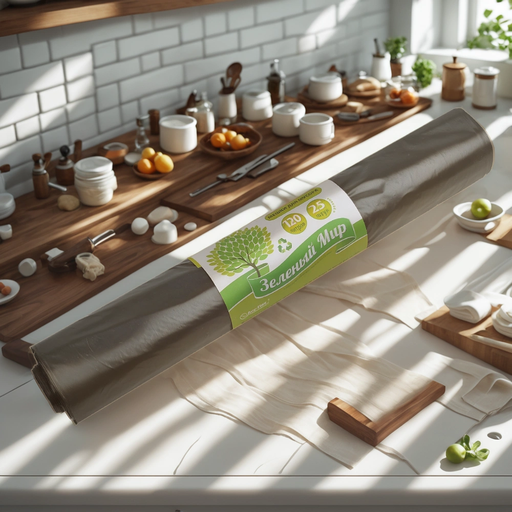 Мешок д/мусора ПВД 120 л (25 шт.) рулон 35 мкм Зеленый Мир (1/10 шт.) — интерьер, вид №1