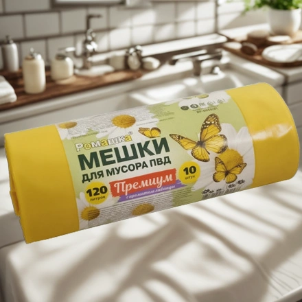 Мешок д/мусора ПВД 120 л (10 шт.) рулон желтый ПРЕМИУМ (1/12 шт.) ВР-0056 — интерьер, вид №1