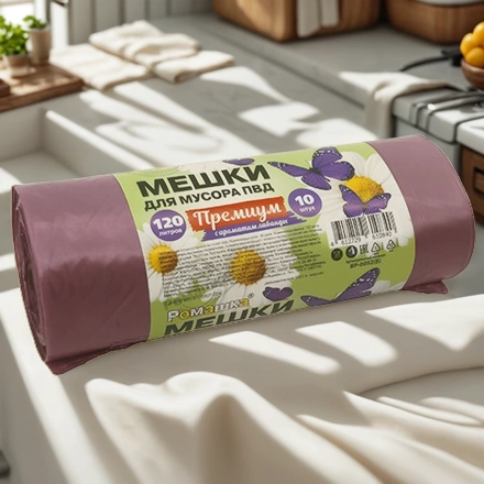 Мешок д/мусора ПВД 120 л (10 шт.) рулон фиолетовый ПРЕМИУМ (1/12 шт.) ВР-0052(Б) — интерьер, вид №1