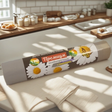 Мешок д/мусора ПВД 120 л  (5 шт.) рулон с завязками серый ПРЕМИУМ (1/24 шт.) ПЗВ-120/5/24/С — интерьер, вид №1