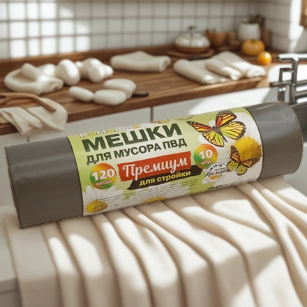 Мешок д/мусора ПВД 120 л (10 шт.) рулон ПРЕМИУМ для стройки (1/14 шт.) ВР-0040МН — интерьер, вид №1