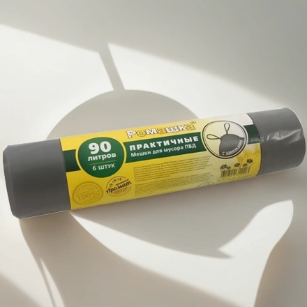 Мешок д/мусора  ПВД 90 л (6 шт.) рулон С ЗАВЯЗКАМИ СТАНДАРТ Ромашка (1/15 шт.) ЗВП-90/6/15/Ч — инфографика, вид №1