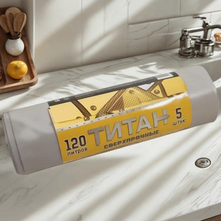 Мешок д/мусора ПВД 120 л  (5 шт.) рулон 2-х слойный ТИТАН (1/14 шт.) ТТ-ВР-120/5/14/С — интерьер, вид №1