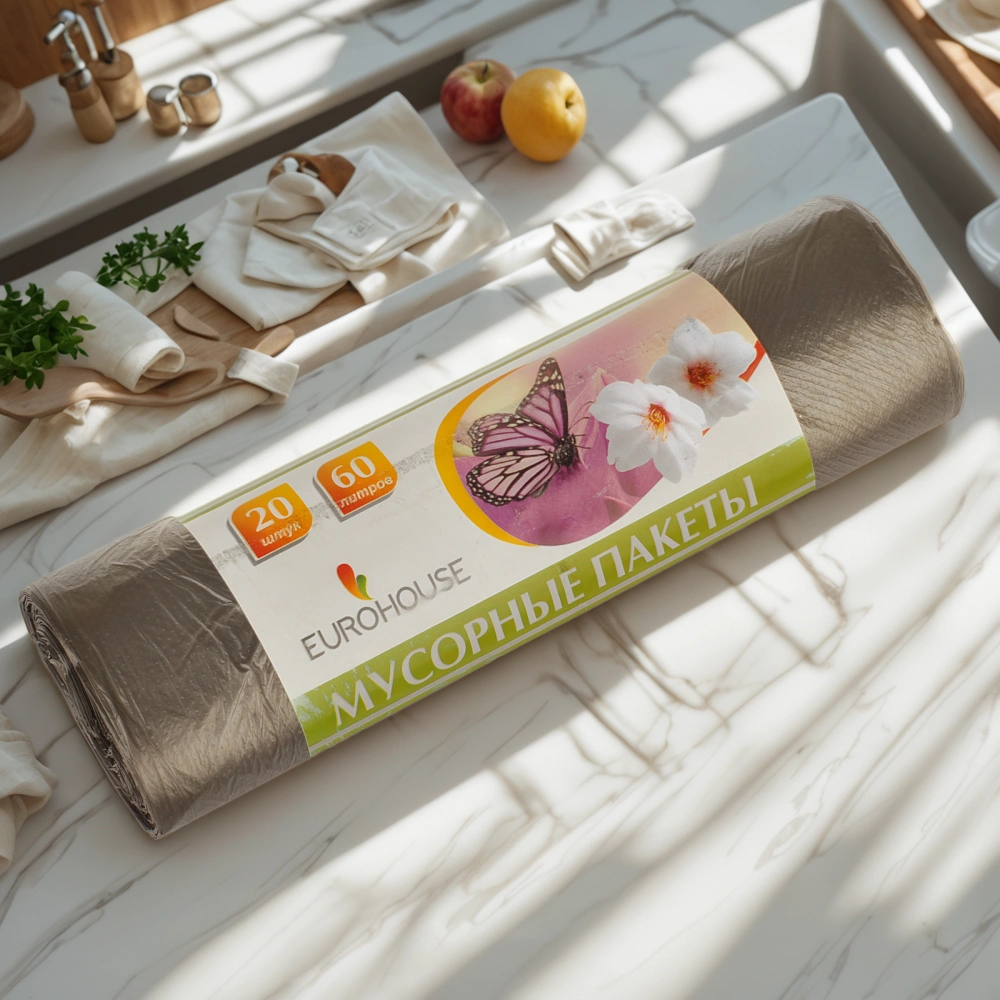 Мешок д/мусора ПНД 60 л (20 шт.) рулон черный Eurohouse (1/70 шт.) 3622 — интерьер, вид №1
