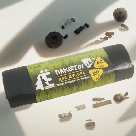 Мешок д/мусора ПНД 60 л (20 шт.) рулон Ё-РОМАШКА (1/45 шт.) ЕЛР60-20/45 — инфографика, вид №1