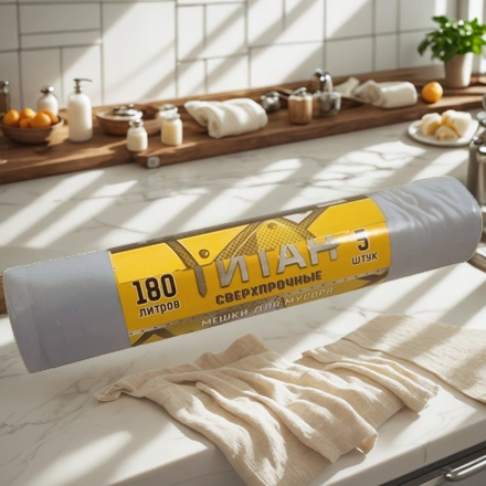 Мешок д/мусора ПВД 180 л  (5 шт.) рулон 2-х слойный ТИТАН (1/10 шт.) ТТ-ВР-180/5/10/С — интерьер, вид №1