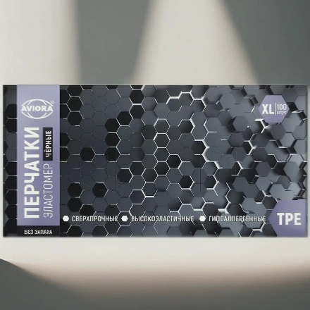 Перчатки Эластомер ЧЕРНЫЕ (100 шт.) AVIORA размер XL (1/10 шт.) 402-885 — инфографика, вид №1