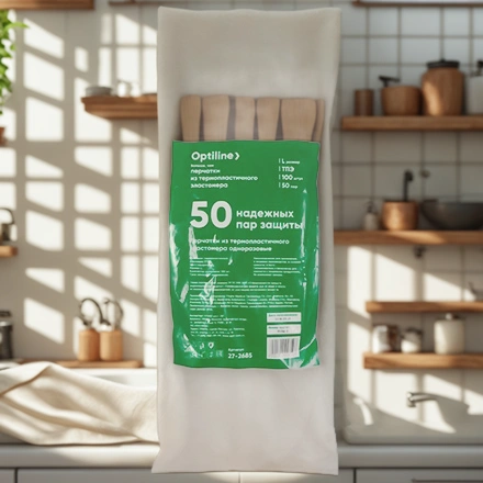 Перчатки Эластомер (100 шт.) ТПЭ/TPE OptiLine L (1/30 шт.) — интерьер, вид №1