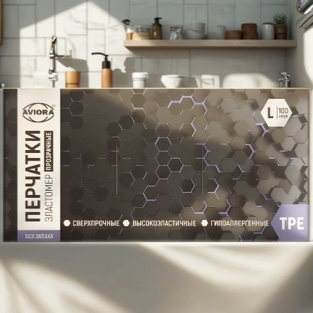 Перчатки Эластомер (100 шт.) ТПЭ/TPE AVIORA, размер L (1/10 шт.) 402-752 — интерьер, вид №1