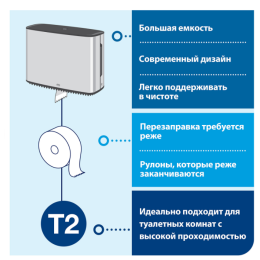 Диспенсер для туалетной бумаги TORK (Система T2) Image Design, mini, металлический, 460006