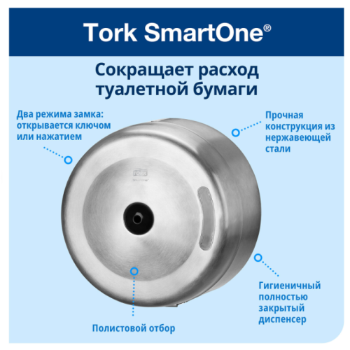 Диспенсер для туалетной бумаги TORK (Система T8) SmartOne, металлический, 472054 в Екатеринбург — Uralhoz.ru